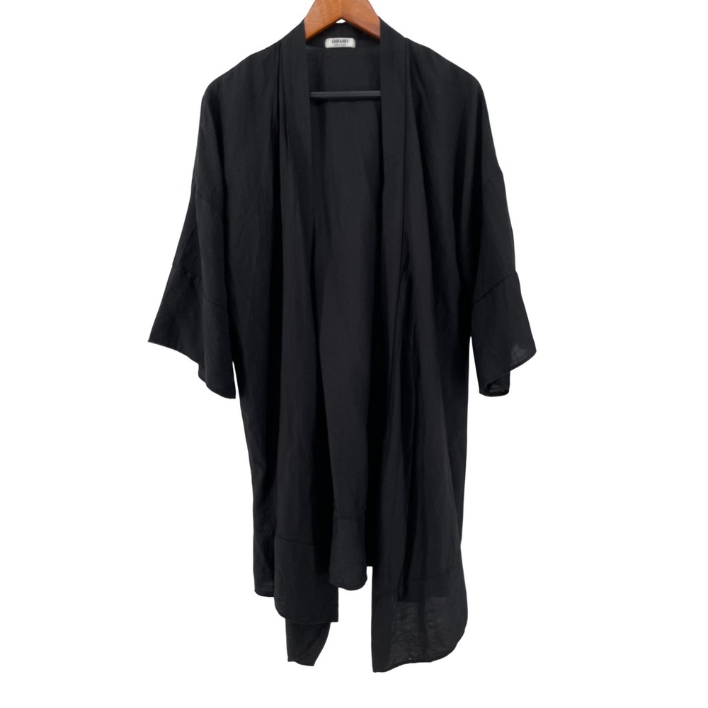 Open Front Cardigan Women One Size Black Linen Blend Lagenlook Festival Coverup